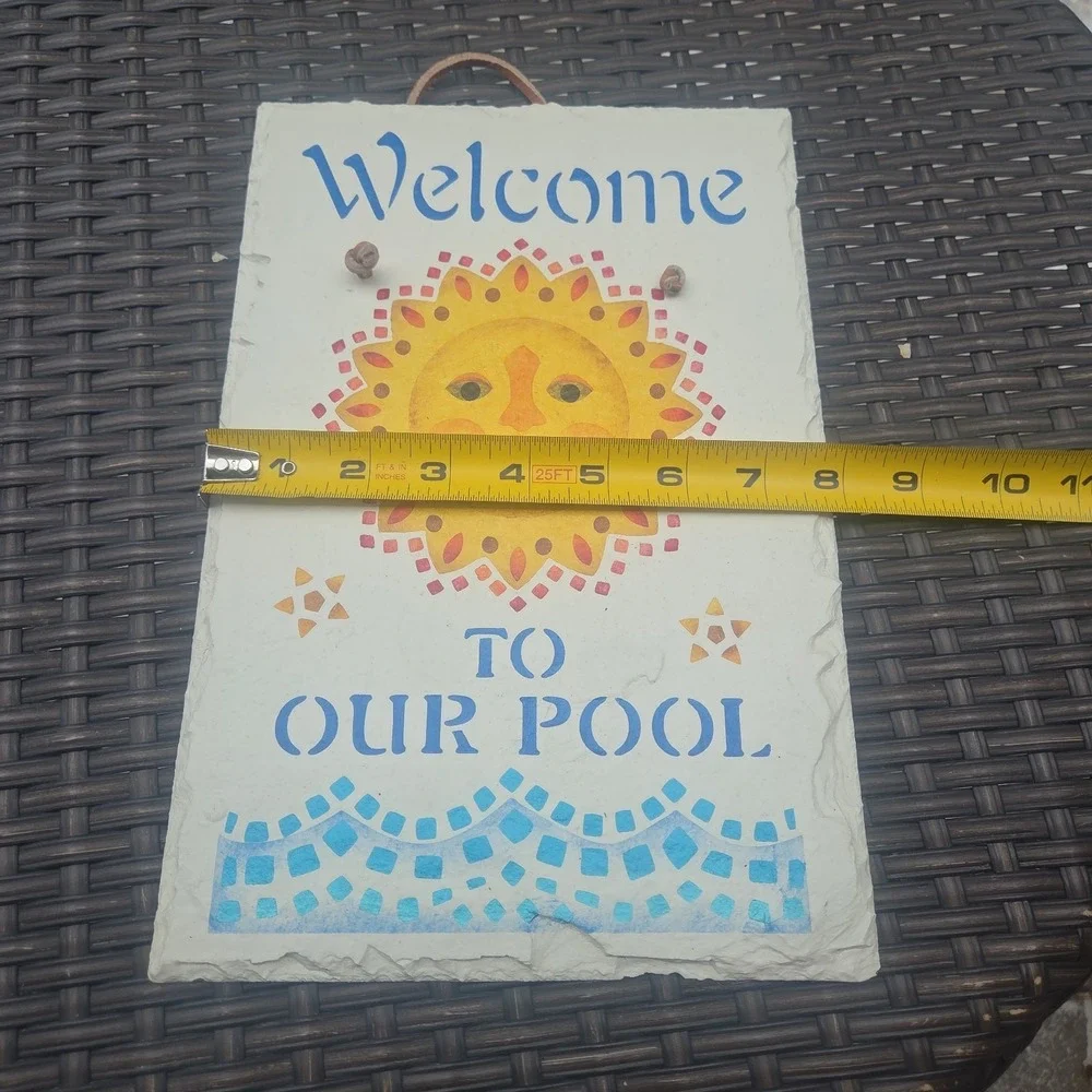 Slate Handpainted Welcome To Our Pool Celestial Sun Sign Beach Waves 12